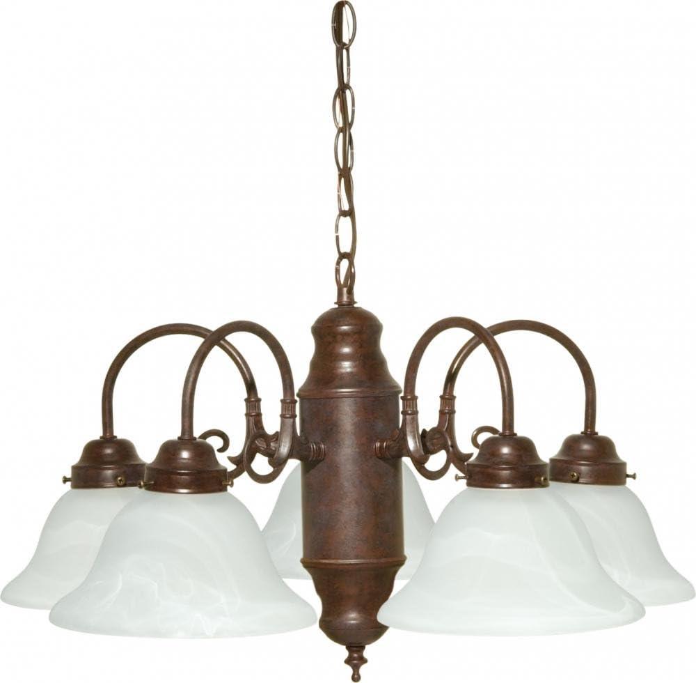 5-Light Old Bronze Chandelier with Alabaster Glass Shades