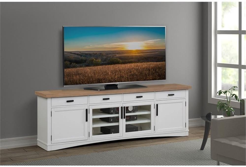 White and Beige 92" Transitional Wood TV Console