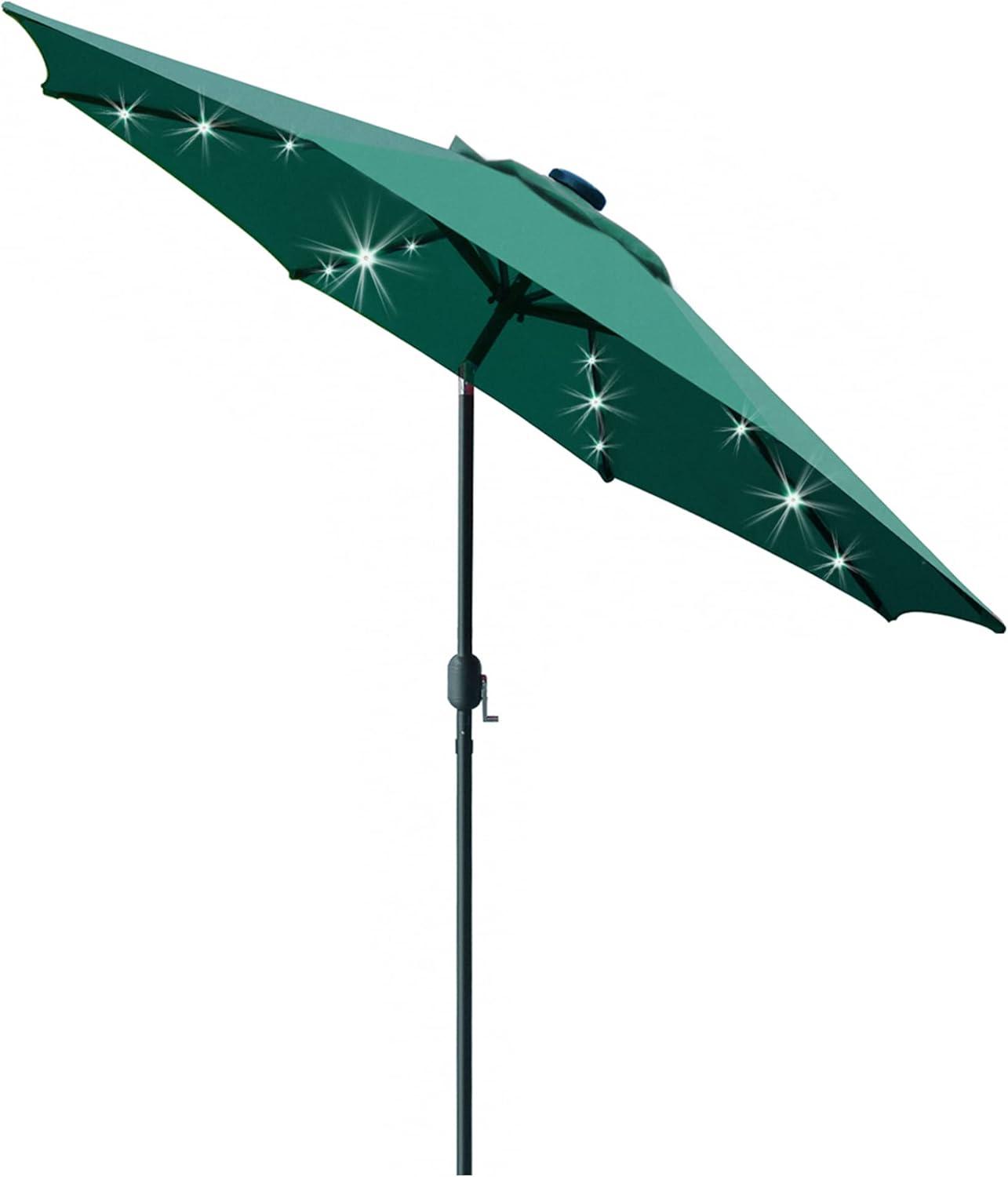 Dark Green 9' LED Lighted Market Patio Umbrella with Crank Lift