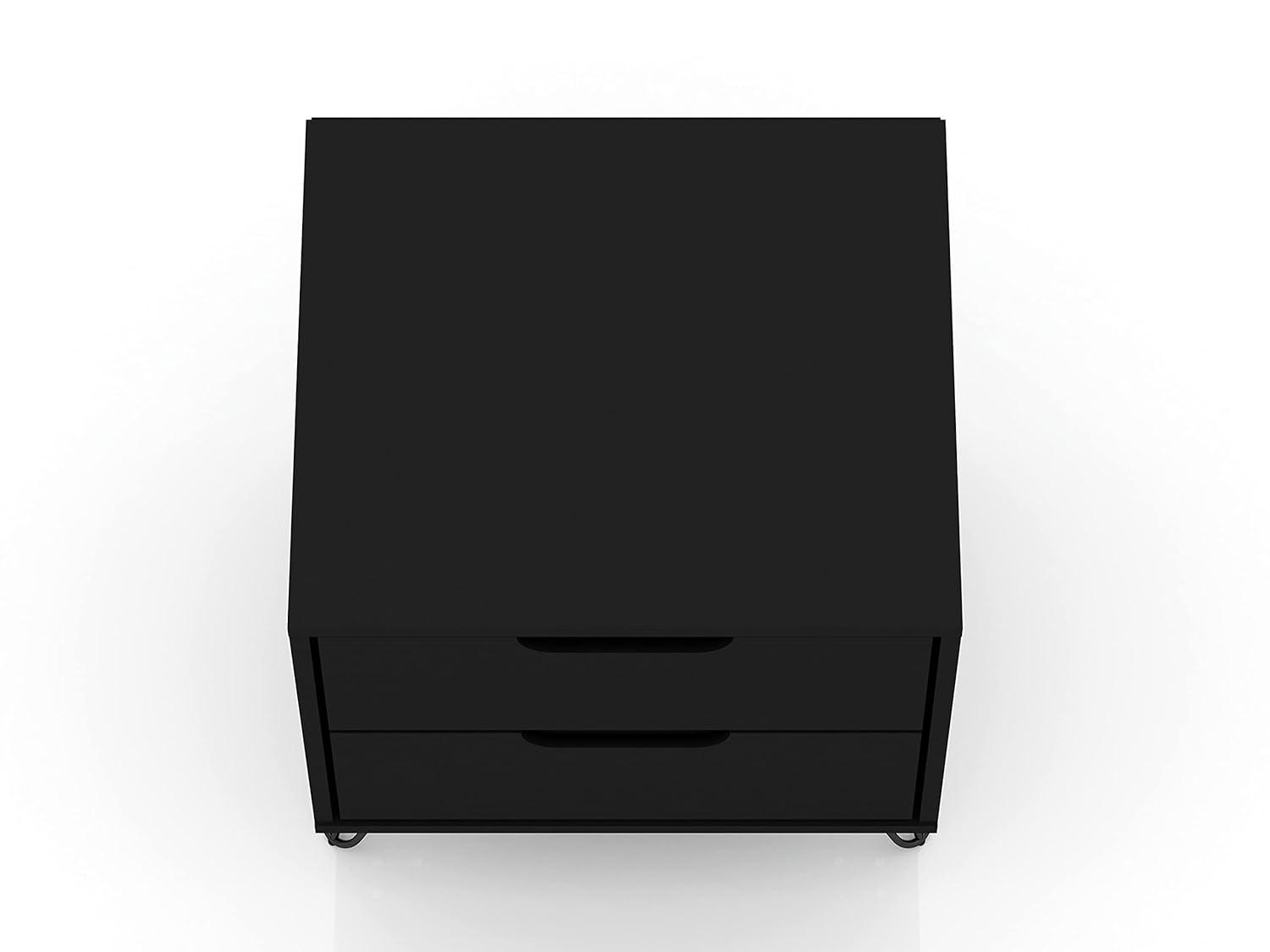 Set of 2 Rockefeller 2 Drawer Nightstands Black - Manhattan Comfort: Modern Bedside Storage Furniture