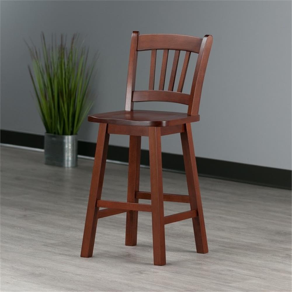 Fina Swivel Seat Counter Height Barstool Walnut - Winsome: Transitional Style, Wood Frame, Fixed 24.57" Seat Height