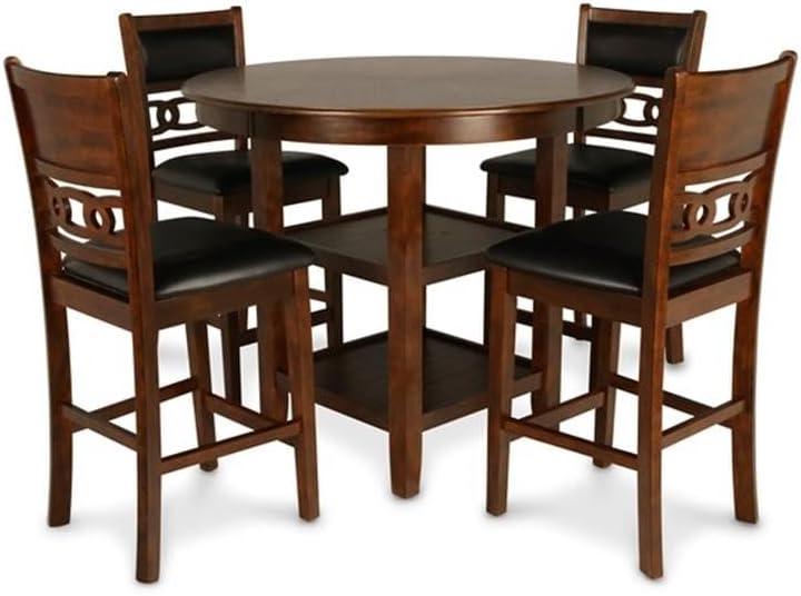 Gia 5-Piece Brown Wood Round Counter Dining Set