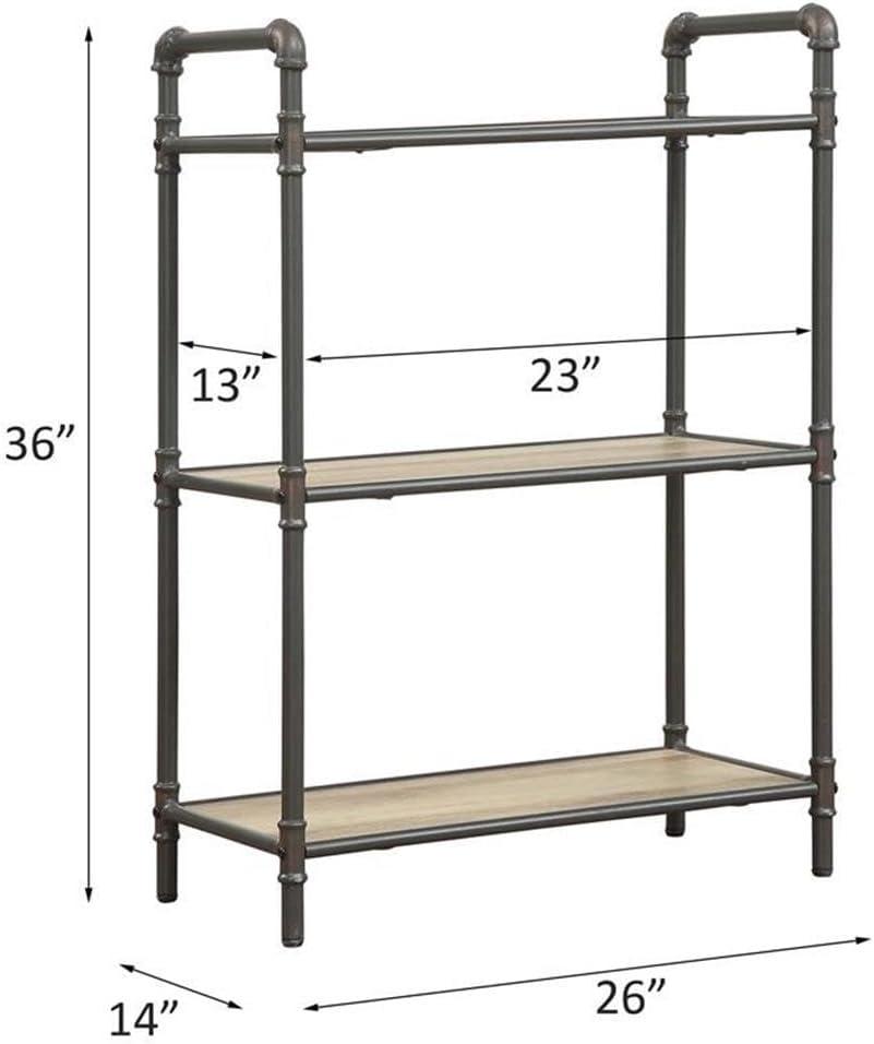 36" Itzel 3 Shelves Bookcase Antique Oak/Sandy Gray - Acme Furniture: Metal Frame, Open Back Design, Assembly Required