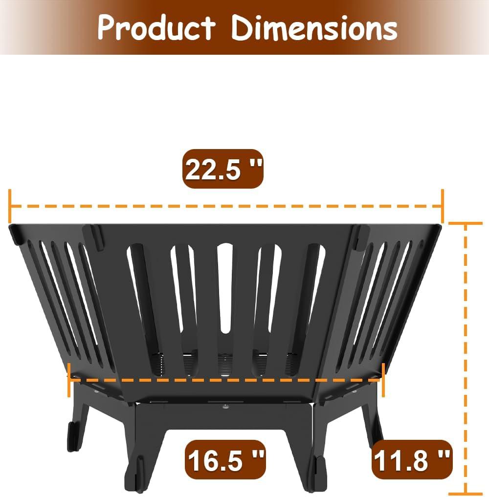 Hexagonal Black Steel Portable Wood Burning Fire Pit