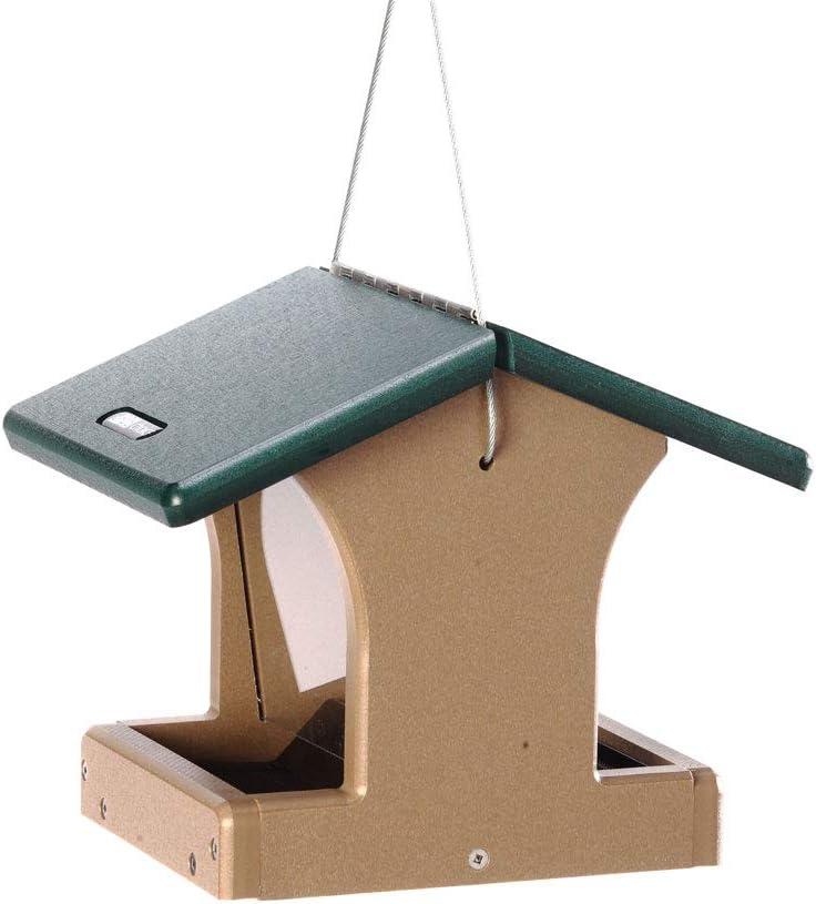 Small Taupe and Green Recycled Plastic Hanging Hopper Feeder