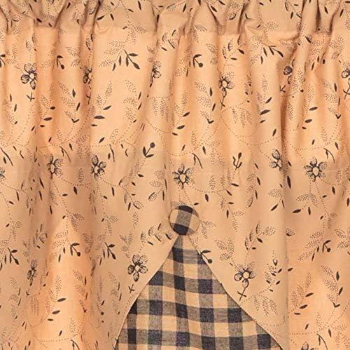 VHC Brands Maisie Primitive 18"x60" Valance Tan Rod Pocket Buttons Cotton Floral/Flower Hanging Loops Kitchen Window Curtains