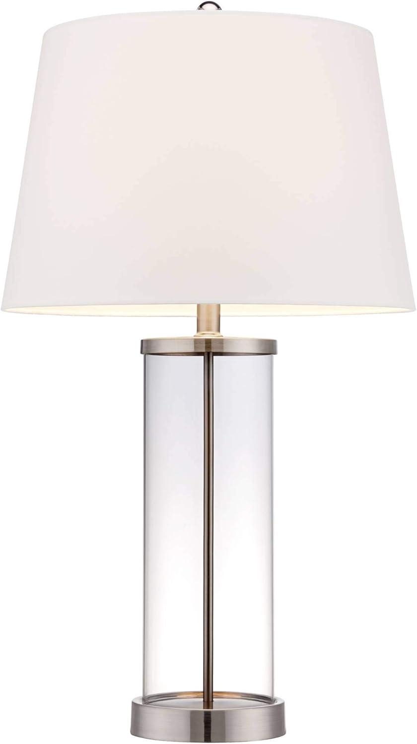 360 Lighting Coastal Table Lamp 26.25" High Clear Glass Cylinder Steel Fillable White Drum Shade for Living Room Family Bedroom Bedside Office