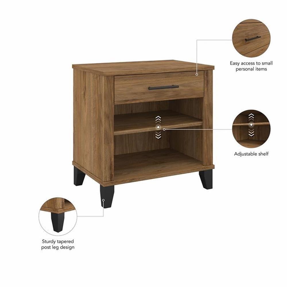 Bush Furniture Somerset Nightstand In Ash Gray: Contemporary Design with Satin Nickel Hardware