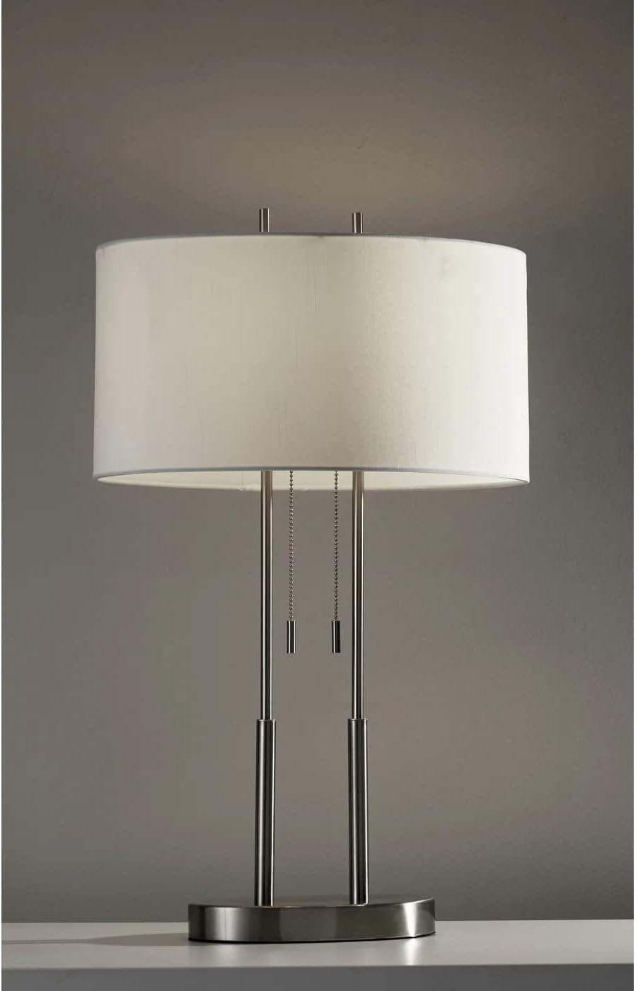 Duet Table Lamp Silver - Adesso: Modern Accent Lighting, Polyester Shade, Metal Body, ETL Listed