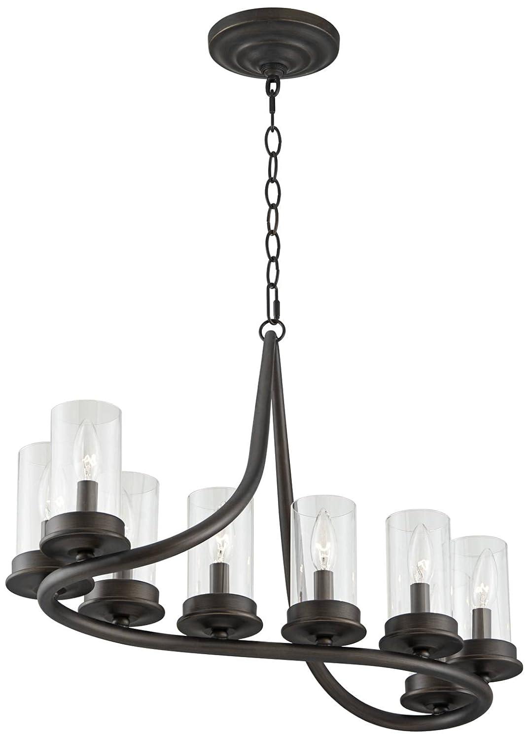 Franklin Iron Works Heritage Bronze Linear Pendant Chandelier 29 3/4" Wide Farmhouse Rustic Glass Shade 8-Light Fixture for Dining Room Kitchen Island