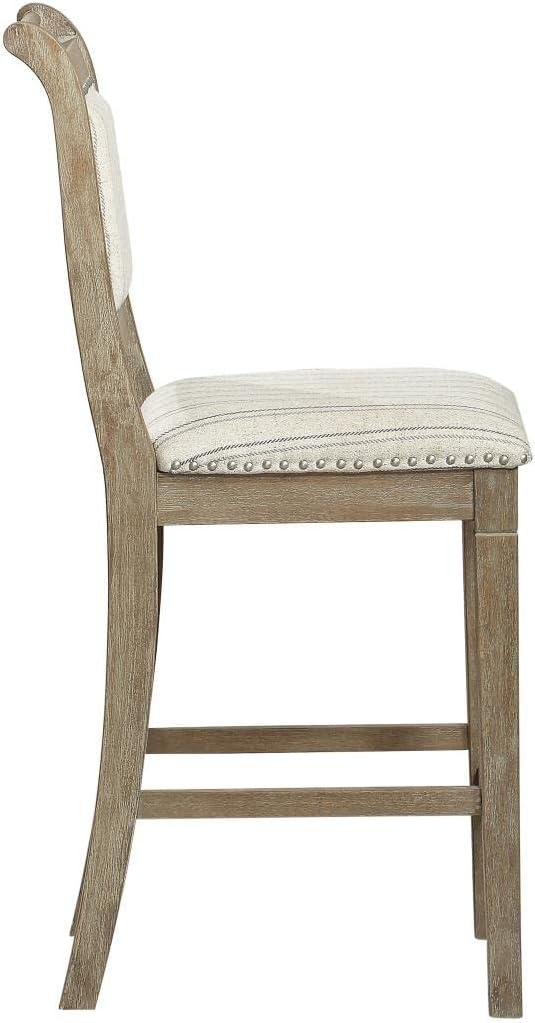 Emmy Rustic Wash 26" Gray Striped Upholstered Counter Stool with Nailhead Trim