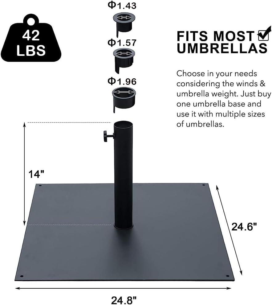 Market Outdoor 38.5 lbs Heavy Duty Backyard Square Steel Plate Stand Patio Umbrella Base, Black