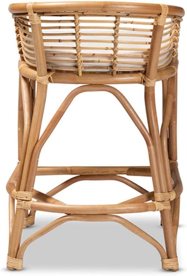 Tropical Oasis White Fabric and Natural Rattan Counter Stool