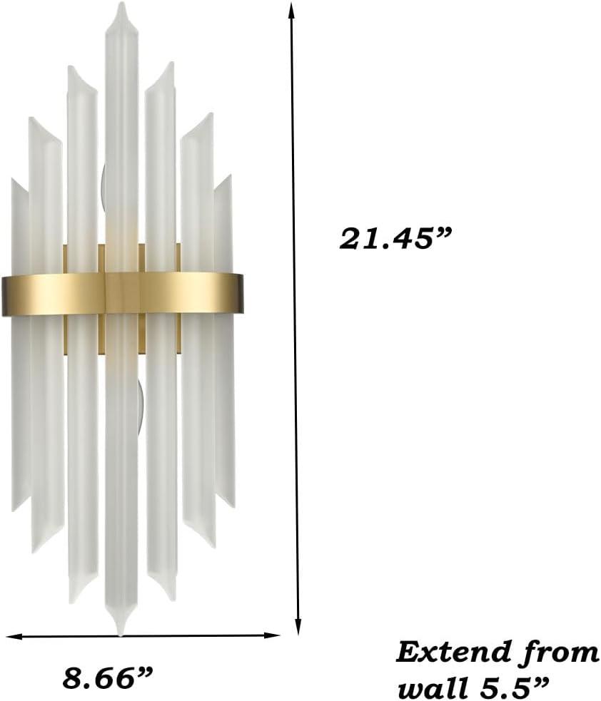 Modern Gold Crystal Frosted Glass Wall Sconces Set of Two