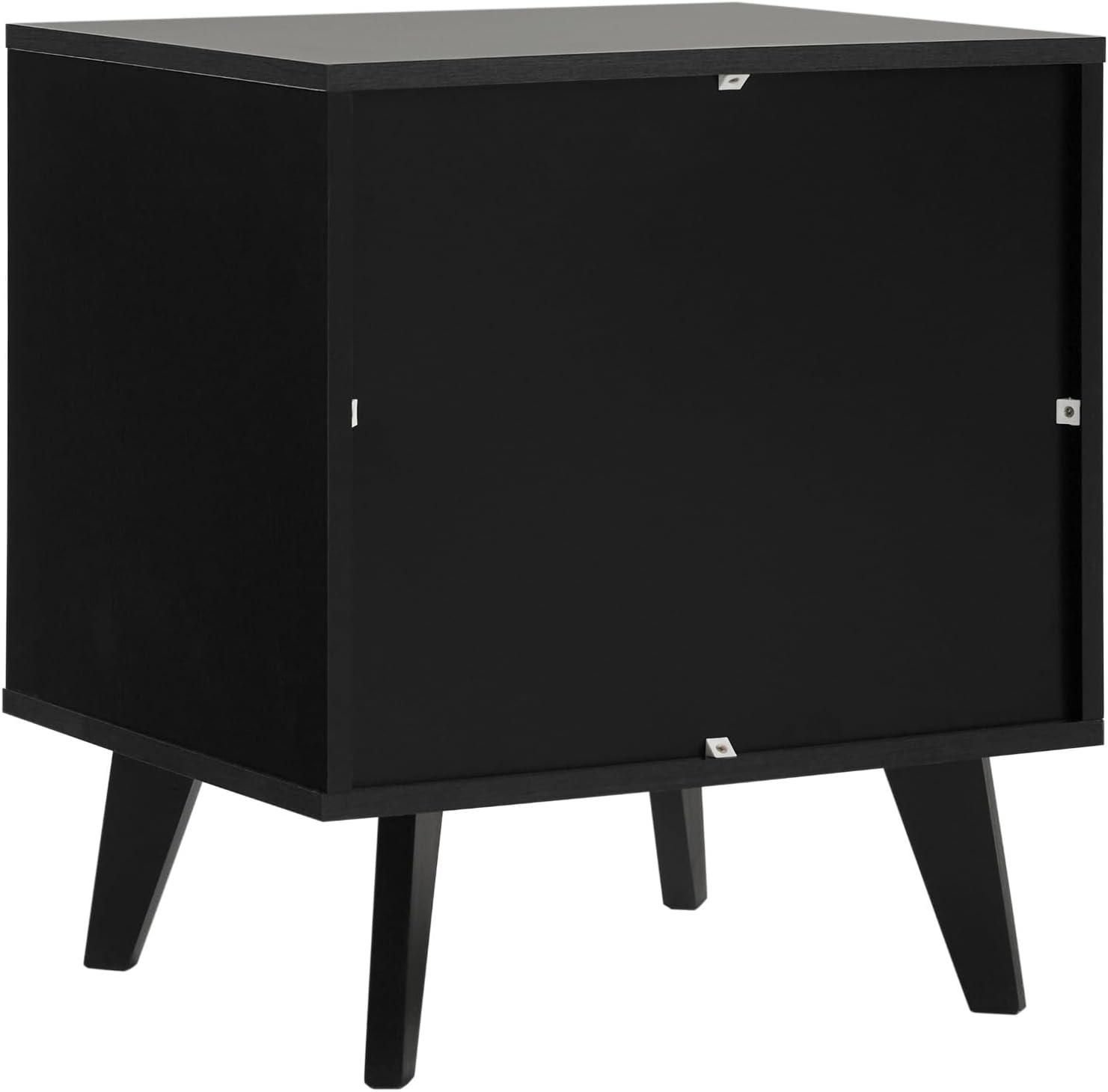 Black Mid-Century Modern 1-Drawer Nightstand with Open Cubby