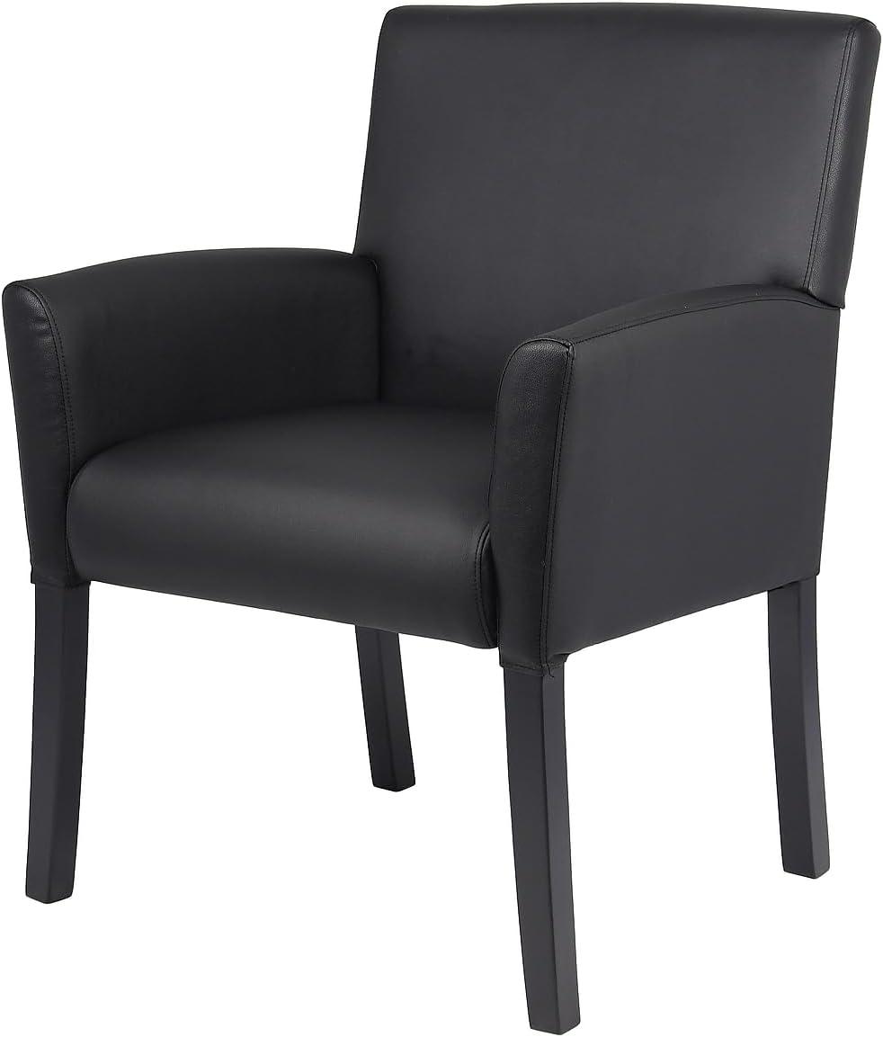 Executive Box Armchair Black - Boss Office Products: Ergonomic, Vinyl Upholstery, Wood Legs, Fixed Height