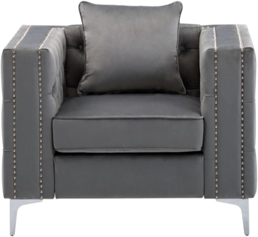 Gray Velvet Handcrafted Tufted Accent Chair