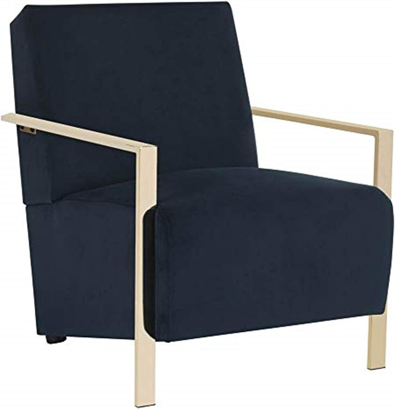 Navy Velvet Parsons Wood Accent Chair with Brass Legs