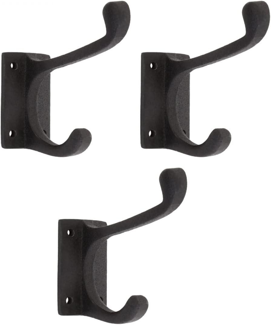 The Renovators Supply Inc. 25845 Wrought Iron Double Wall Mounted Robe Hook (Set of 3)