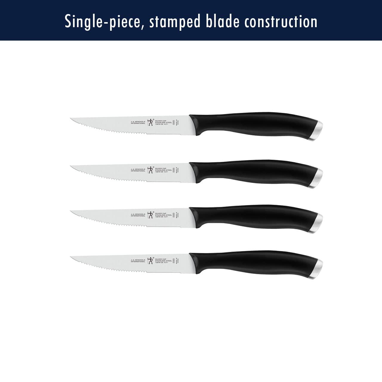HENCKELS HENCKELS Silvercap 14 Piece Knife Set with Block, Chef Knife, Paring Knife, Utility Knife, Bread Knife, Steak Knife, Black, Stainless Steel