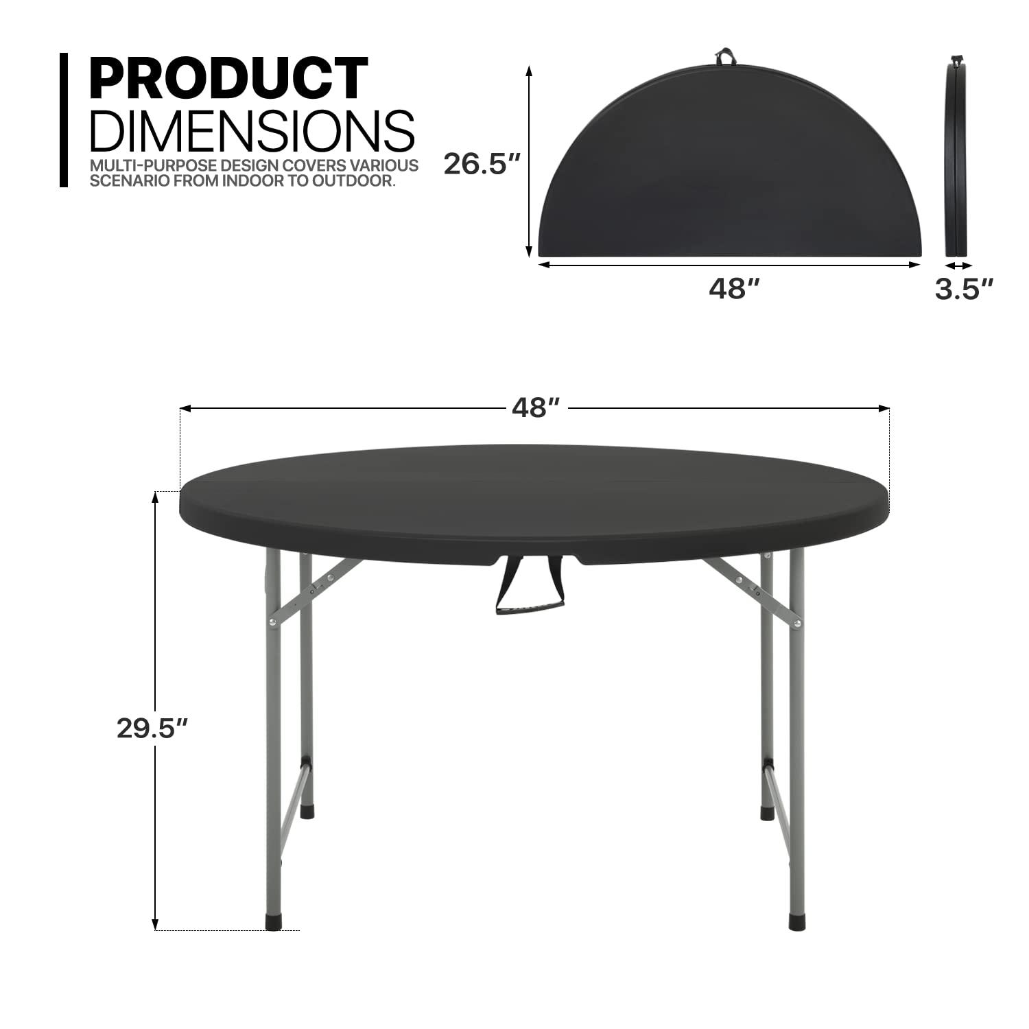 Plastic Round Folding Table, Portable Foldable Party Banquet Table for Camping Dining Outdoor Picnic