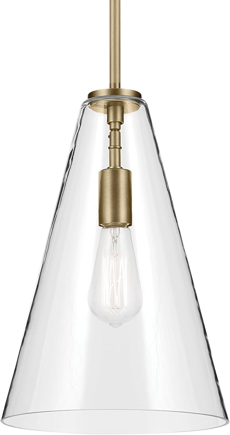 Everly 15.25" 1-Light Cone Pendant with Clear Glass in Natural Brass, for Kitchen Island, Dining Nook, Bedroom, (15.25" x 10.25") 42199NBR