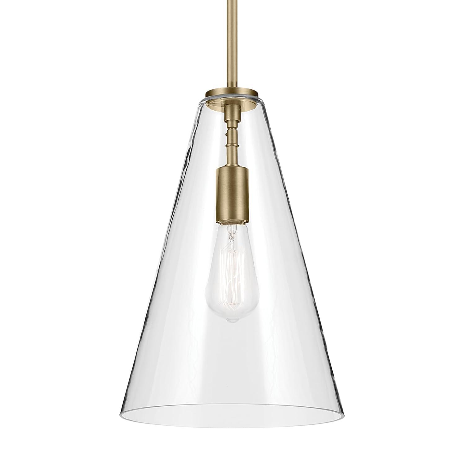 Everly 15.25" 1-Light Cone Pendant with Clear Glass in Natural Brass, for Kitchen Island, Dining Nook, Bedroom, (15.25" x 10.25") 42199NBR