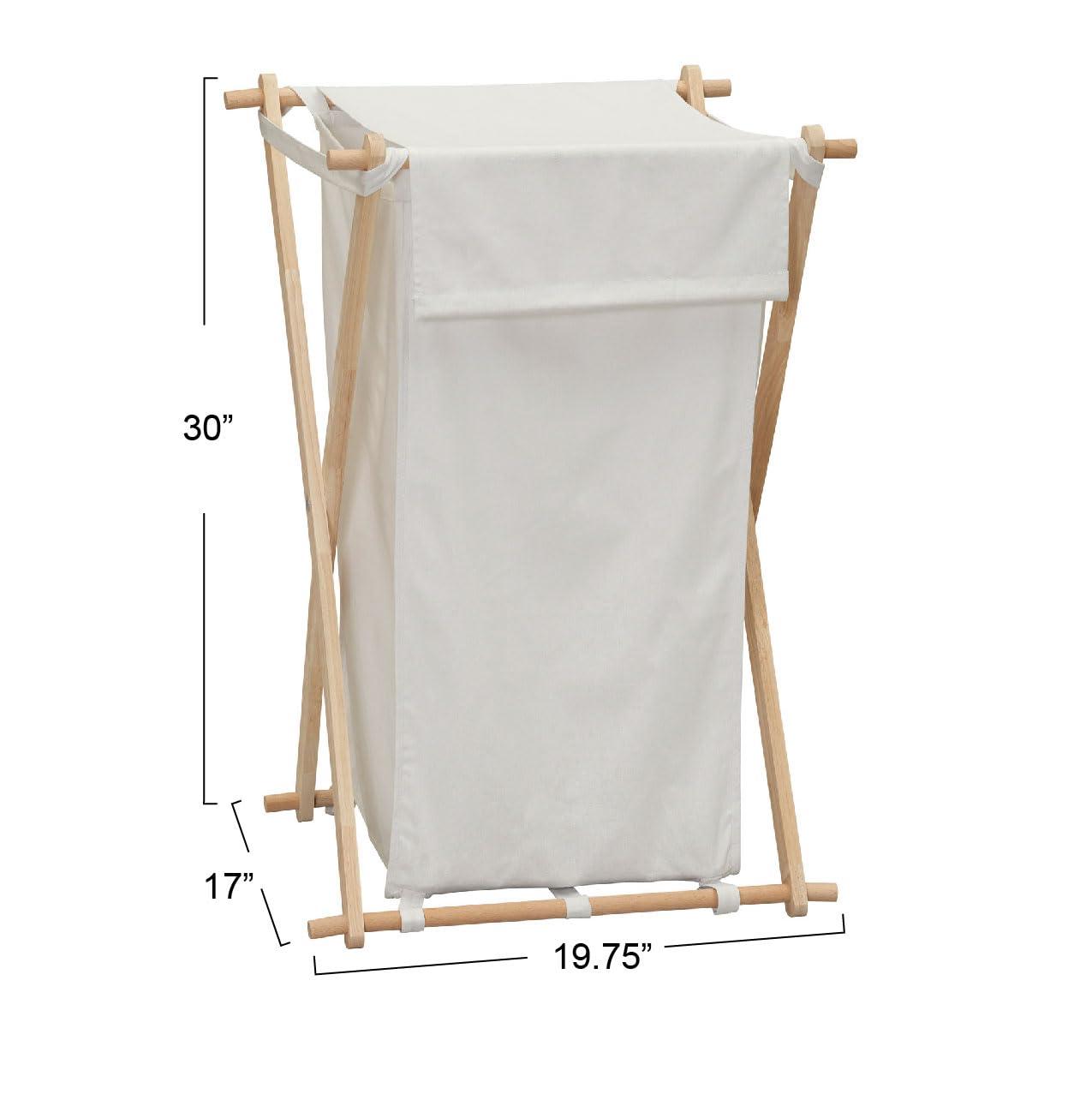 Household Essentials X-Frame Wood Laundry Hamper, Folding Wood Frame with Washable Poly-Cotton Bag