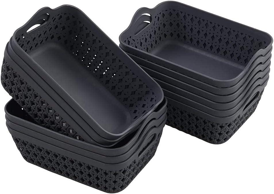 Mini Grey Plastic Storage Basket Tray Set, 12-Pack