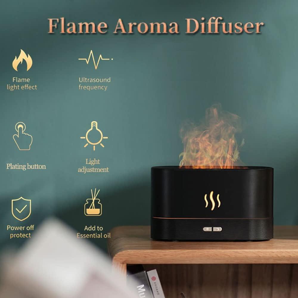 Upgraded 7 Color Flame Air Diffuser Humidifier, Essential Oil Diffuser USB Personal Desktop Noiseless Cool Mist Humidifier with Auto-Off Protection for Home, Office, Gift (Black)