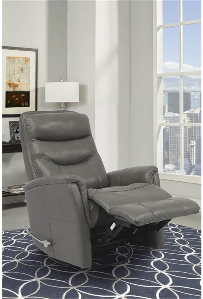 Gray Leather Swivel Recliner with Wood Frame