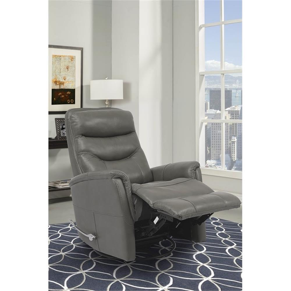 Gray Leather Swivel Recliner with Wood Frame