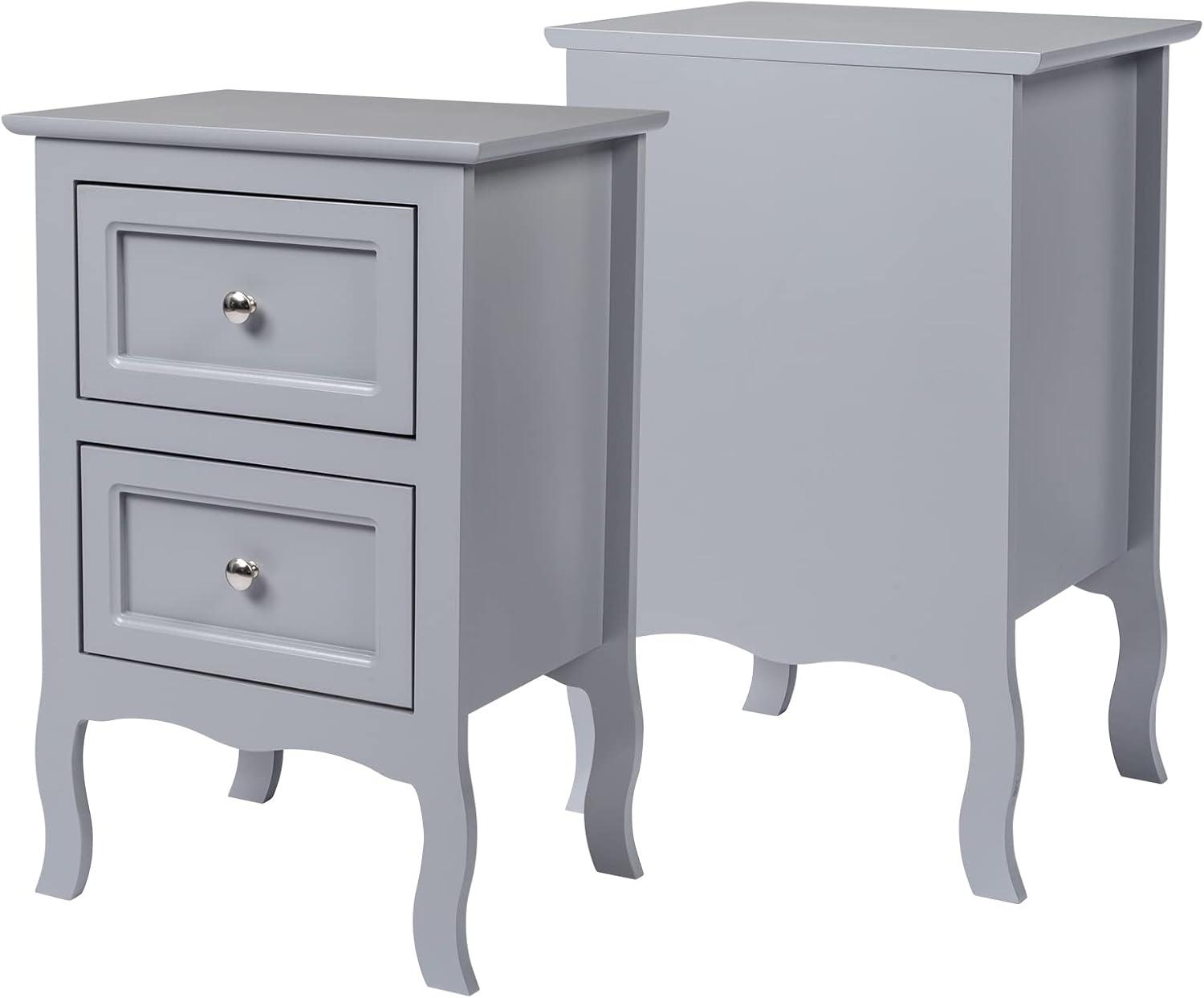 Hassch Nightstand with 2 Drawers Set of 2, Wood Bedside Table with Storage, 2PCS Bedside Table with Metal Handles for Bedroom/Small Space, Easy Assembly, Gray