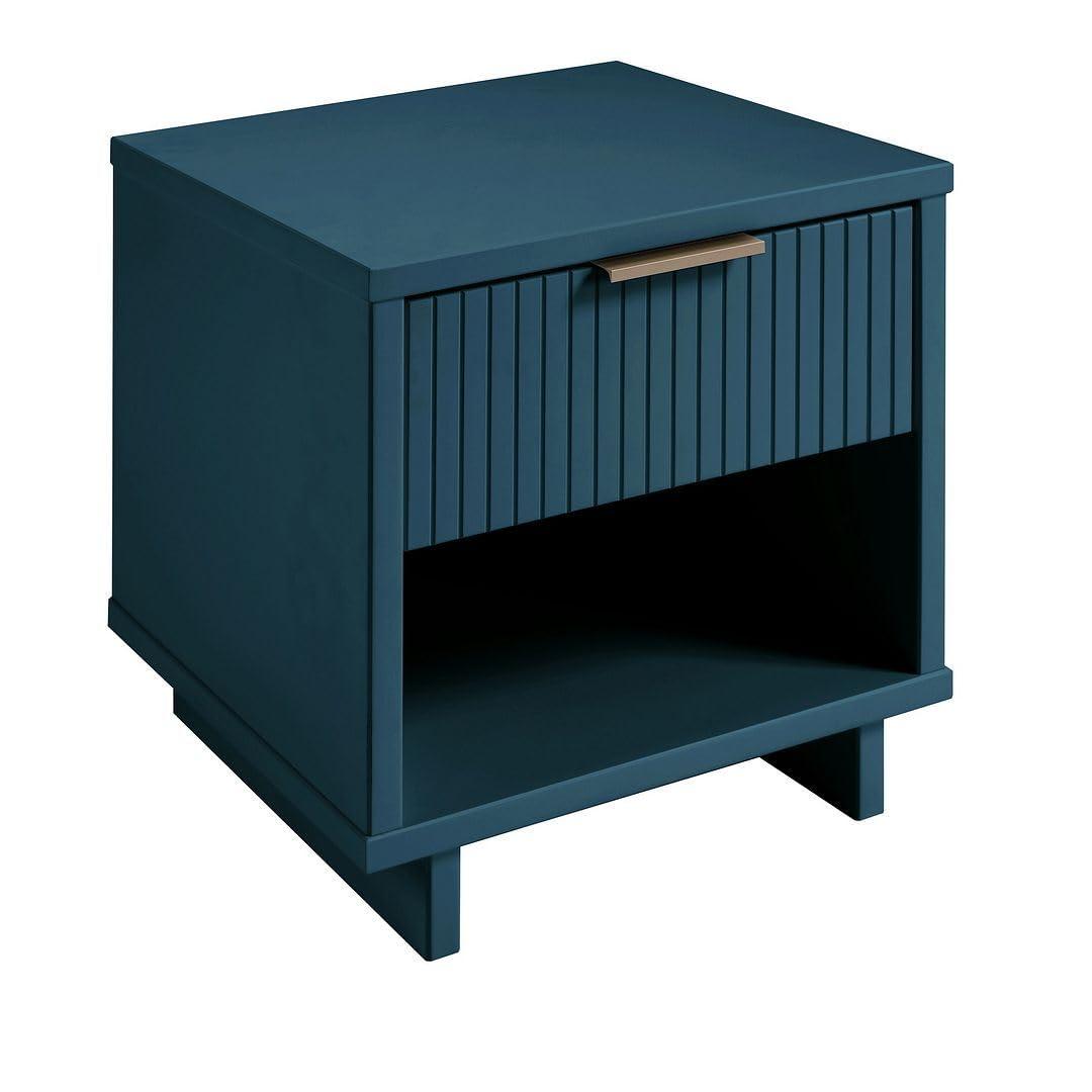 Manhattan Comfort Granville Modern 1 Drawer Nightstand Midnight Blue: Wood Frame, Storage Shelf, 30 Day Warranty