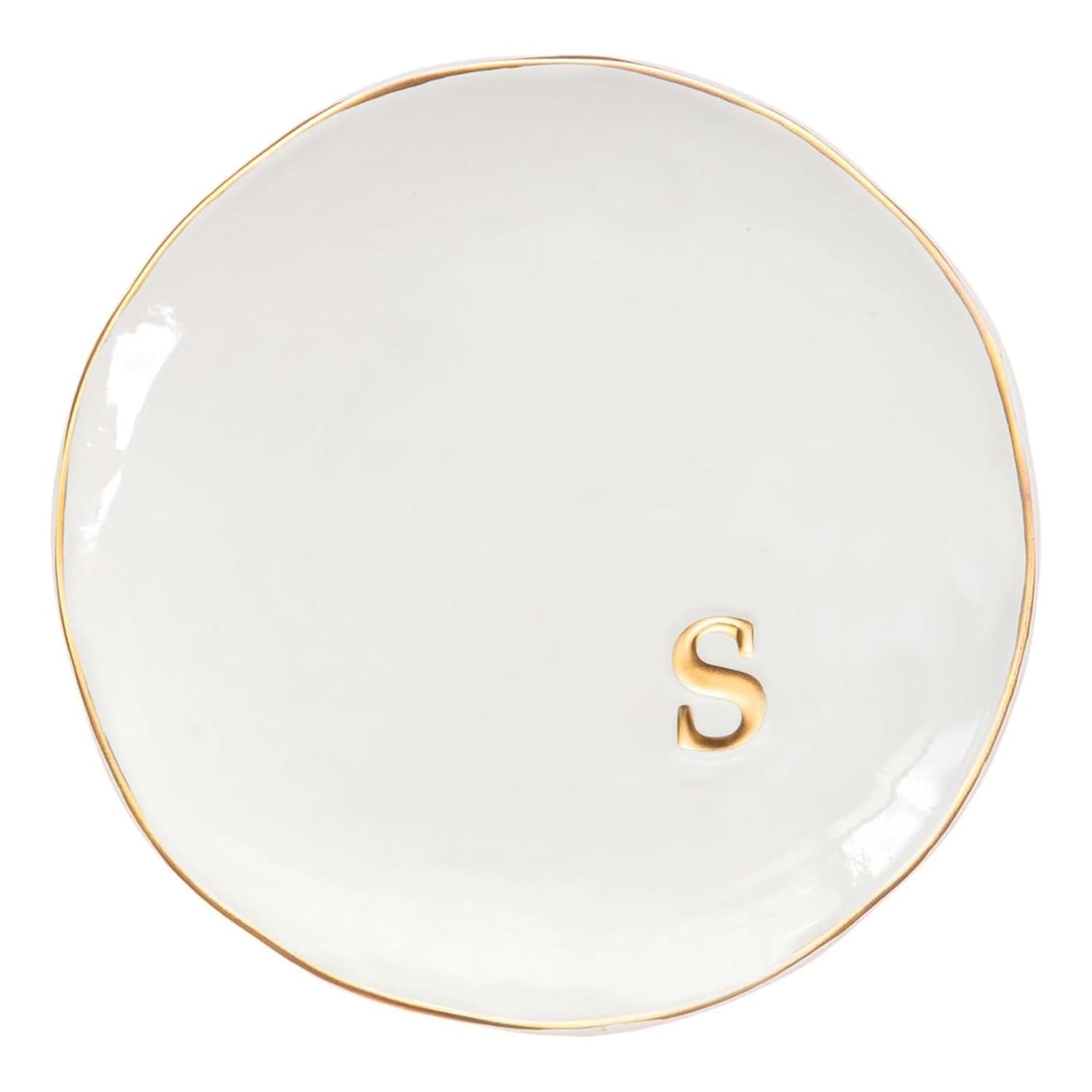 COLLECTIVE HOME - Ceramic Jewelry Tray, Decorative Trinket Dish for Rings Earrings Necklaces Bracelet Watch Keys, Birthday Mother's Day Christmas Gift for Women, 4.75", White Surface (O)