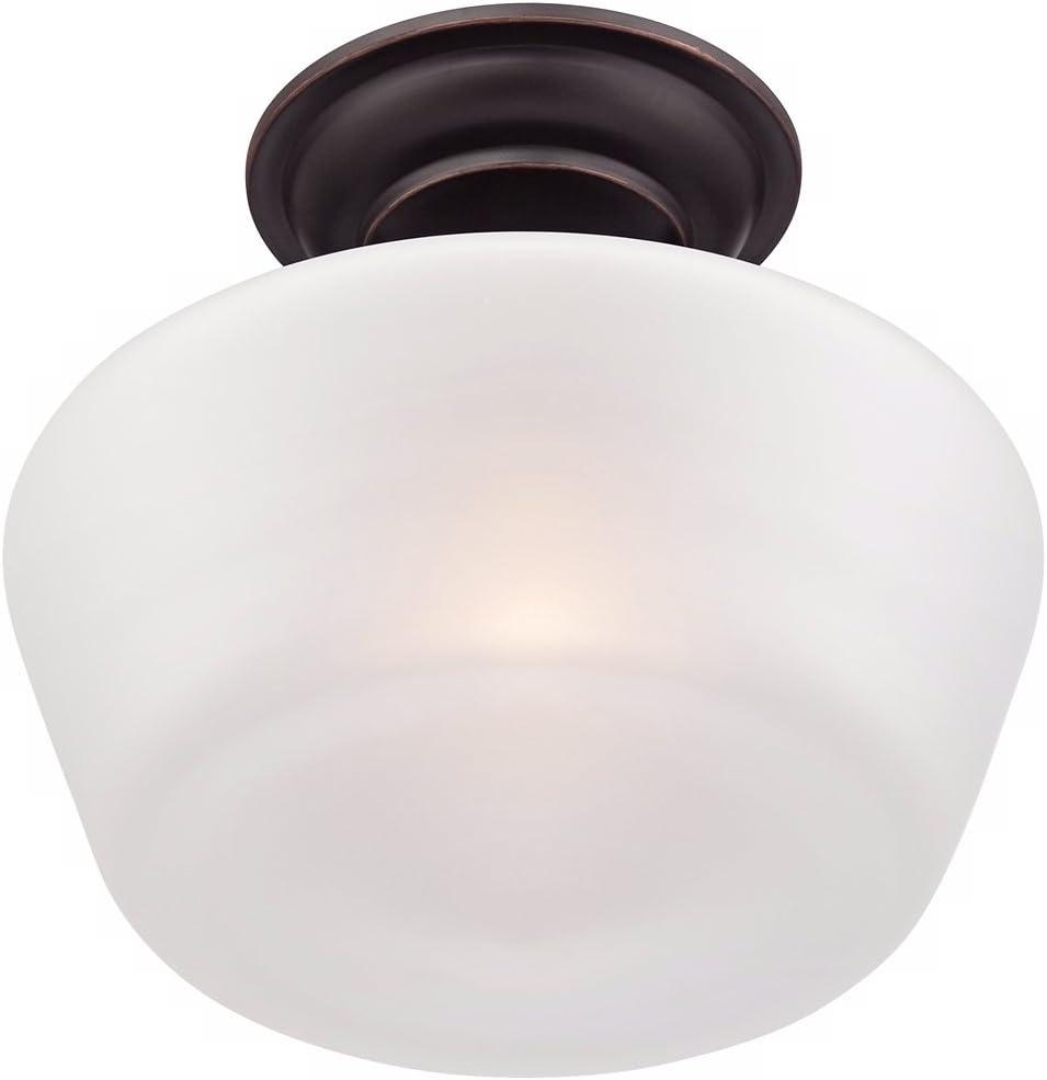 Regency Hill Schoolhouse Floating Modern Farmhouse Ceiling Light Semi Flush Mount Fixture 12" Wide Bronze White Glass Shade for Bedroom Living Room