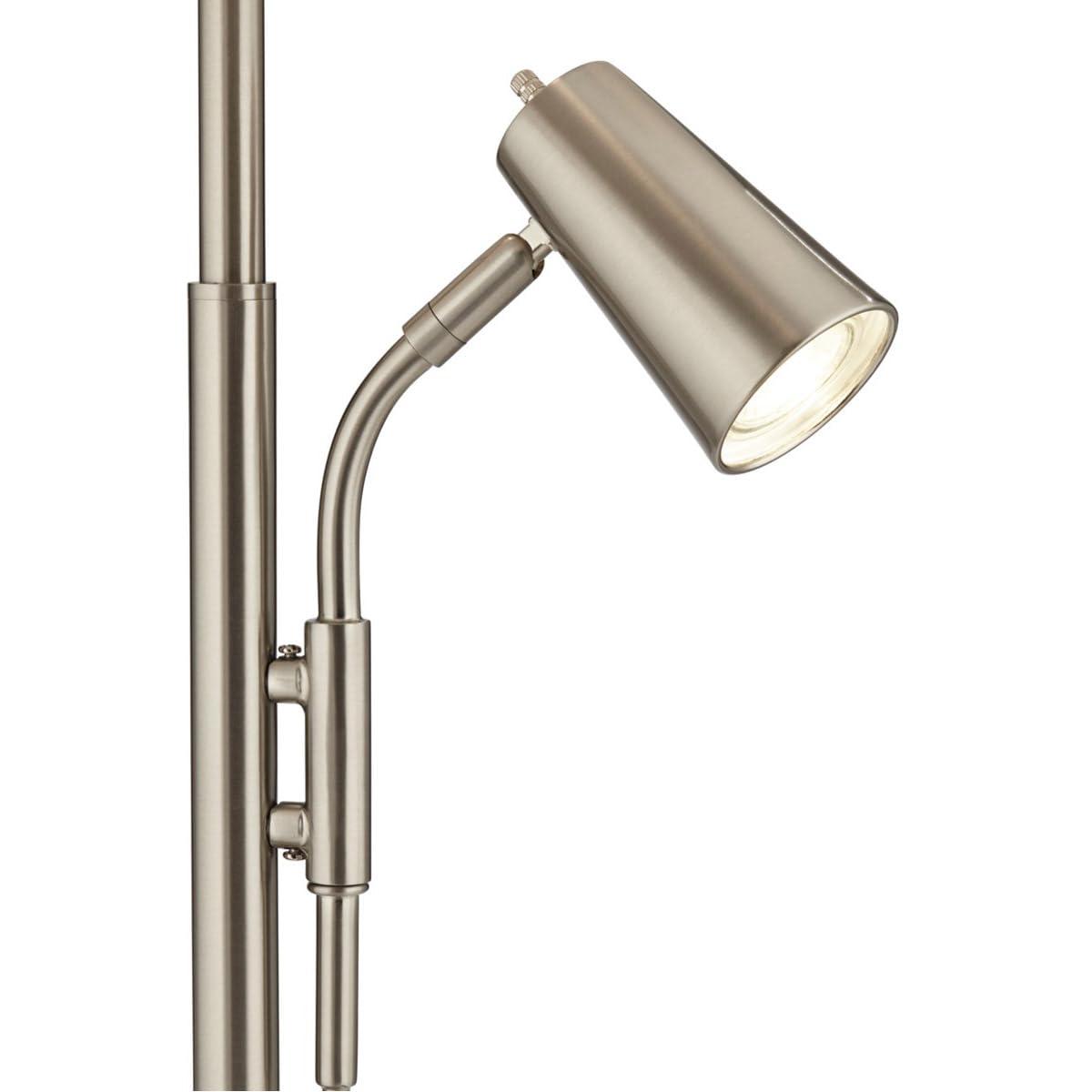 Pacific Coast Lighting 32" Tall Large Modern End Table Lamp with Side Reading Light Silver Brushed Nickel Finish Metal Single Living Room Bedroom