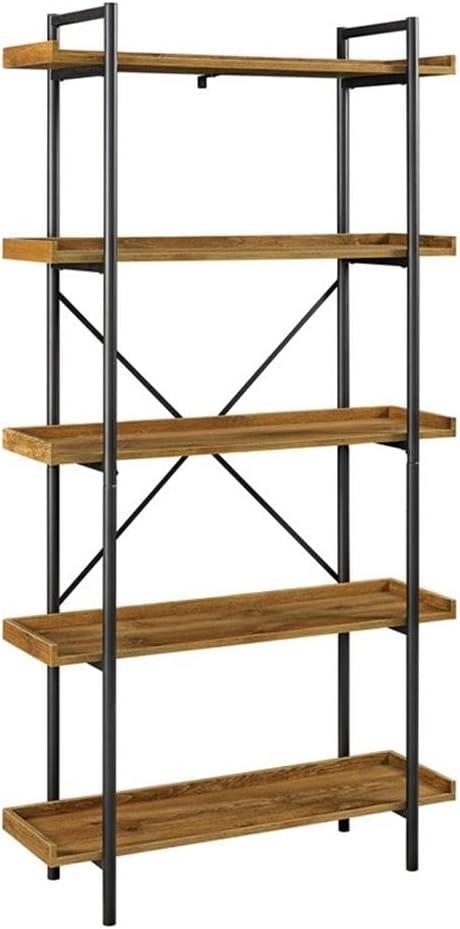Walker Edison 5 Shelf Industrial Wood Metal Bookcase Tall Bookshelf Storage Home Office, 68 Inch, Driftwood