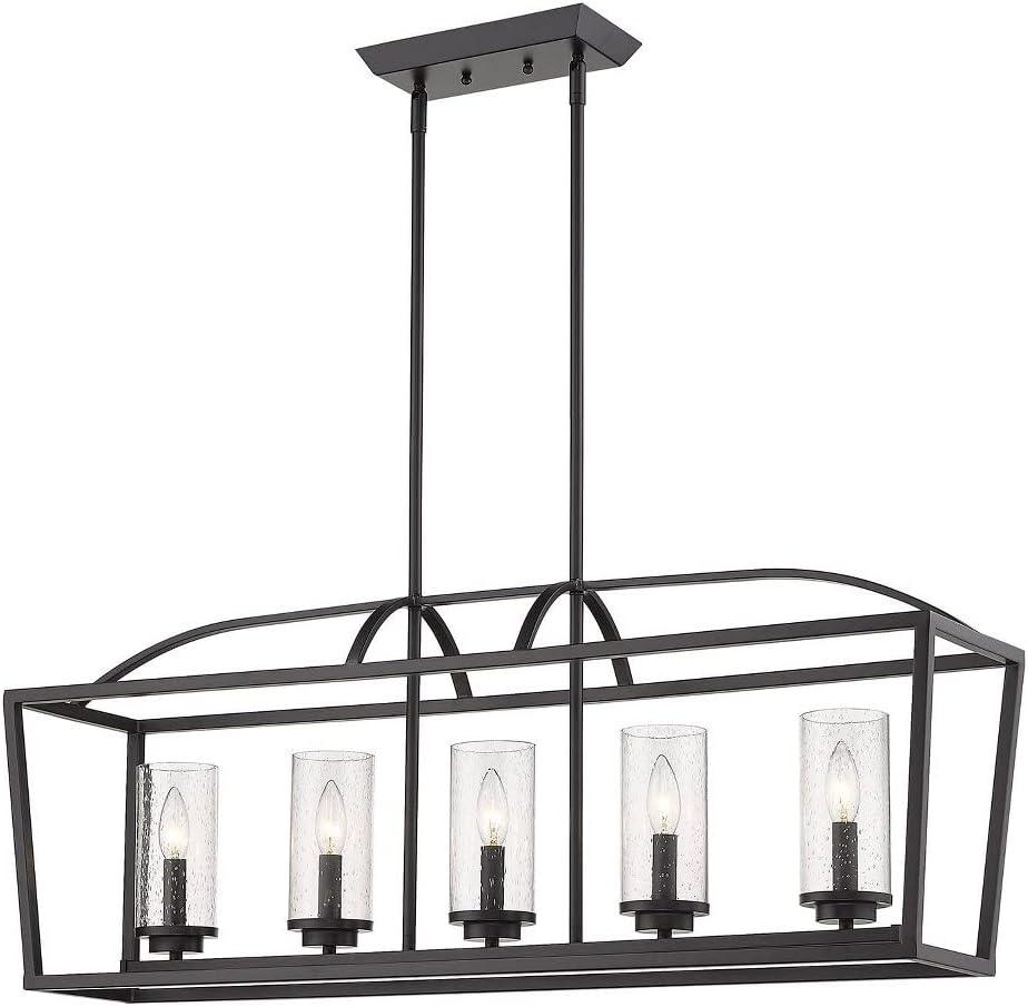 Mercer Matte Black 5-Light Linear Pendant with Seeded Glass