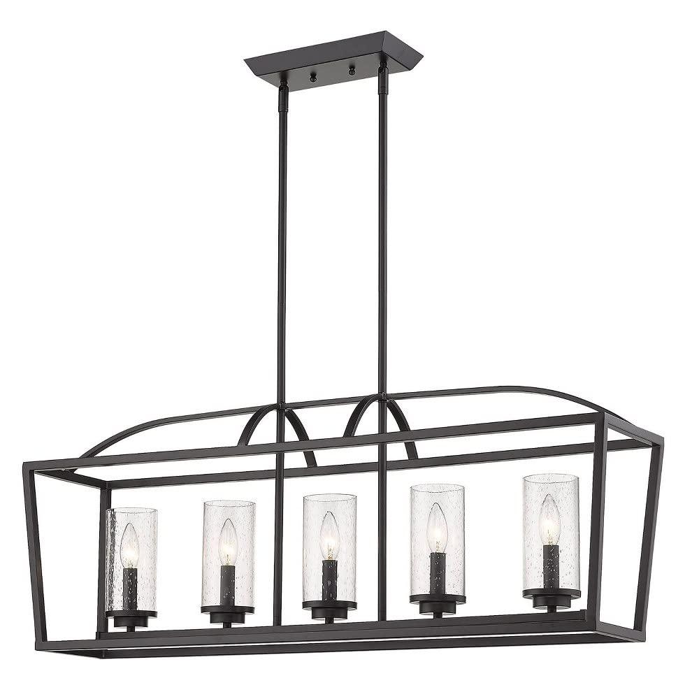 Mercer Matte Black 5-Light Linear Pendant with Seeded Glass