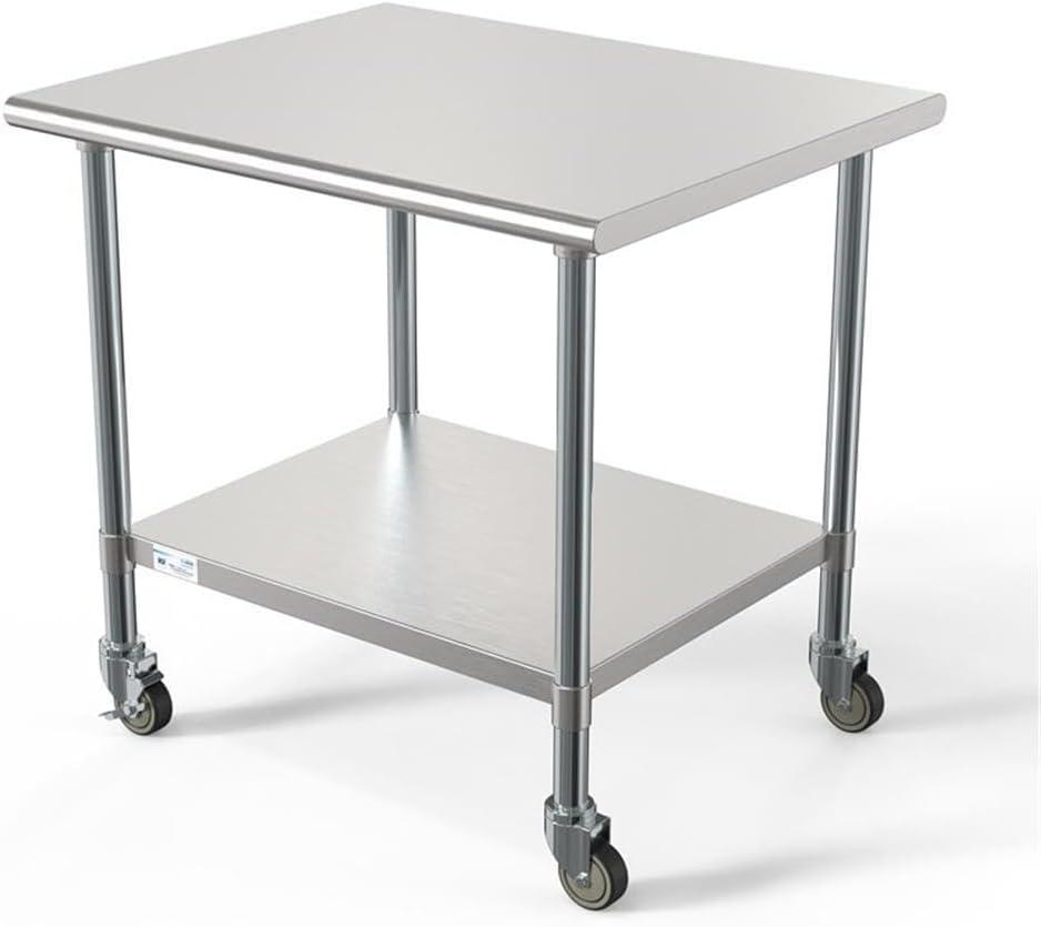30" x 36" 18-Gauge 304 Stainless Steel Commercial Work Table with Casters, CT3036-18C.