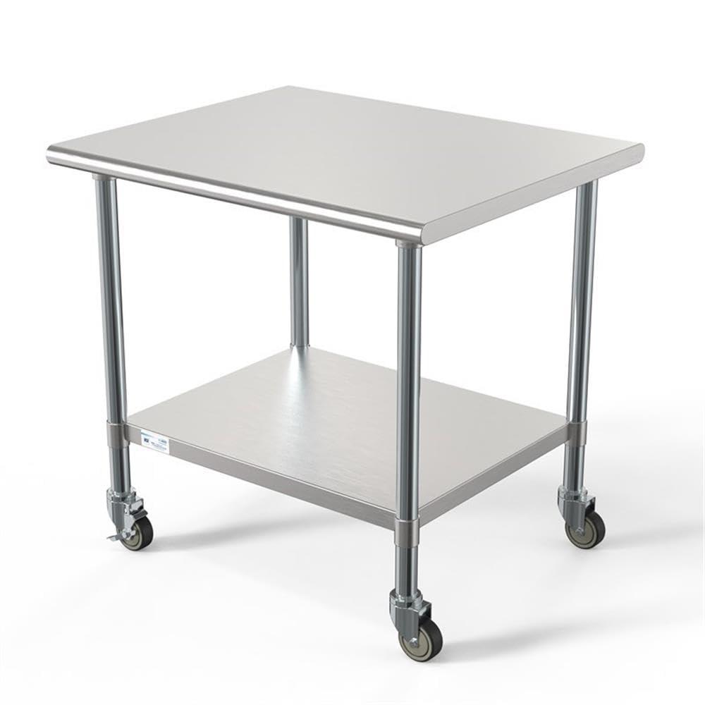 30" x 36" 18-Gauge 304 Stainless Steel Commercial Work Table with Casters, CT3036-18C.