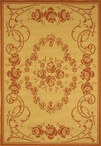 SAFAVIEH Courtyard Elena Traditional Floral Indoor/Outdoor Area Rug, 5'3" x 7'7", Natural/Terracotta
