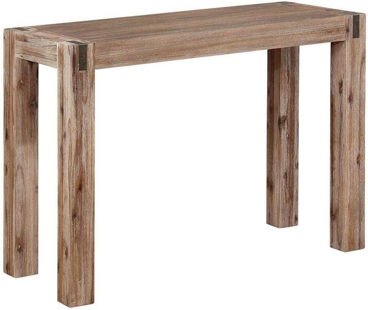 Woodstock Acacia Wood and Bronze Media Console Table, Brushed Driftwood