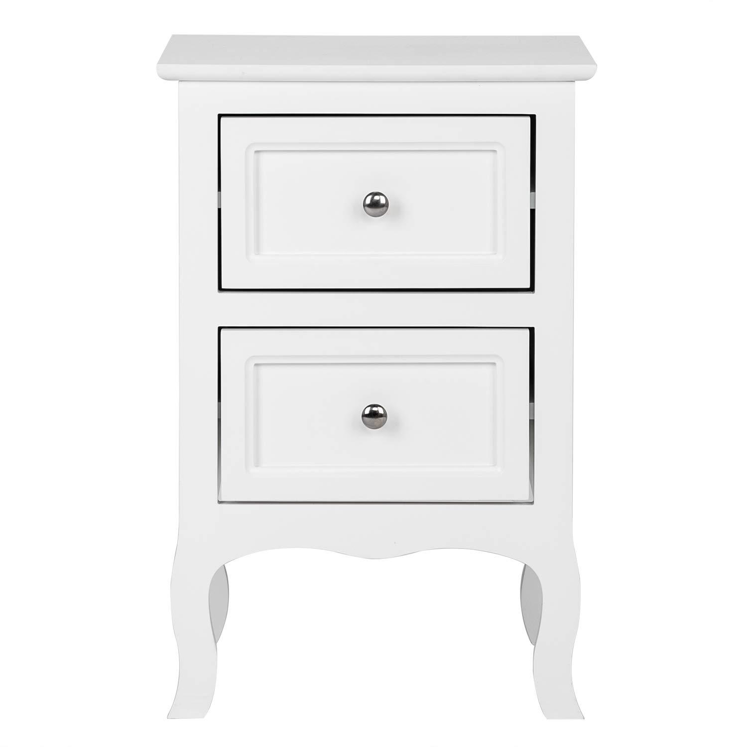 Bonnlo White Nightstand with 2 Drawers, Night Stands for Bedrooms, Small Bed Side Table/White Night Stand with Drawers for Small Spaces, College Dorm, Kids’ Room, Living Room, French, 16W x 12D x 24H