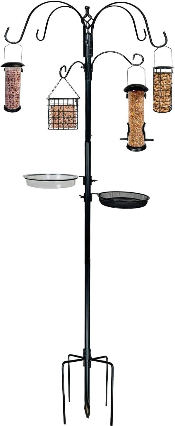 Ashman Premium Bird Station & Birdbath w/ 2 Feeders, 92" Tall, 2 Side Hook