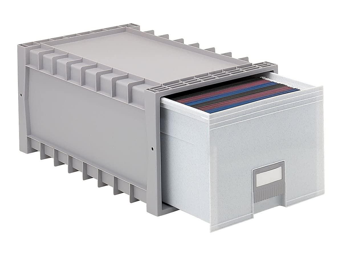 Storex Plastic Archive Drawer, Holds Letter Size Hanging Folders, 24 inch Depth, Gray and Granite, 1-Pack