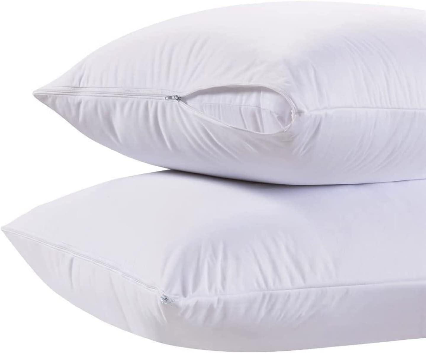 White Classic Luxury Hotel Collection Zippered Style Pillow Cover, 200 Thread Count, Soft Quiet Zippered Pillow Protectors, Standard Size, Set of 2