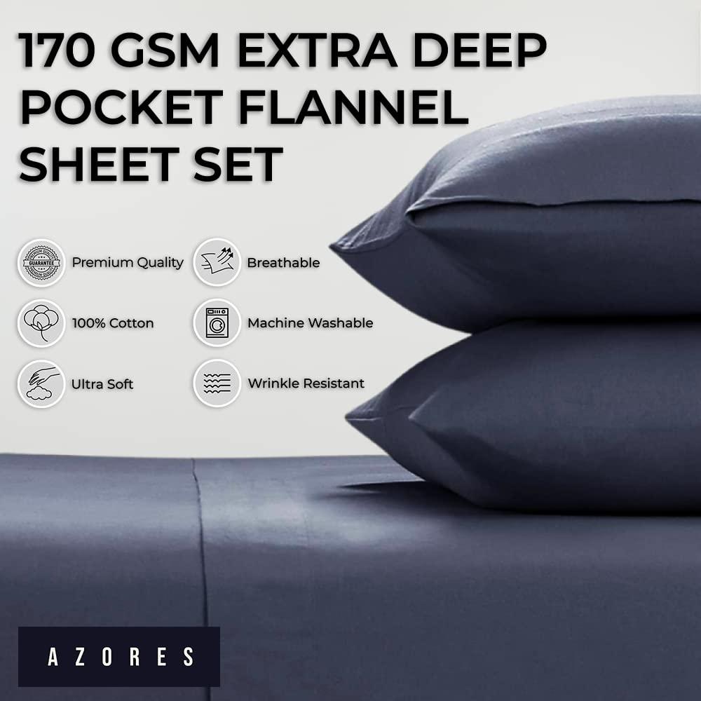 Twin 170 GSM Extra Deep Pocket Flannel Sheet Set Thundercloud Blue - Azores Home