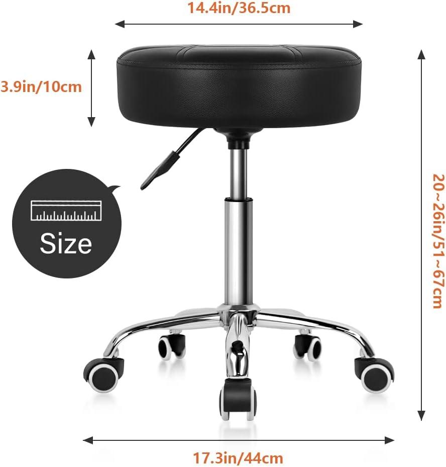 Black PU Leather Adjustable Swivel Rolling Stool with Wheels